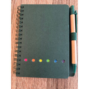 Kraft Spiral Notebook with Rainbow Accent and Pen (Green)